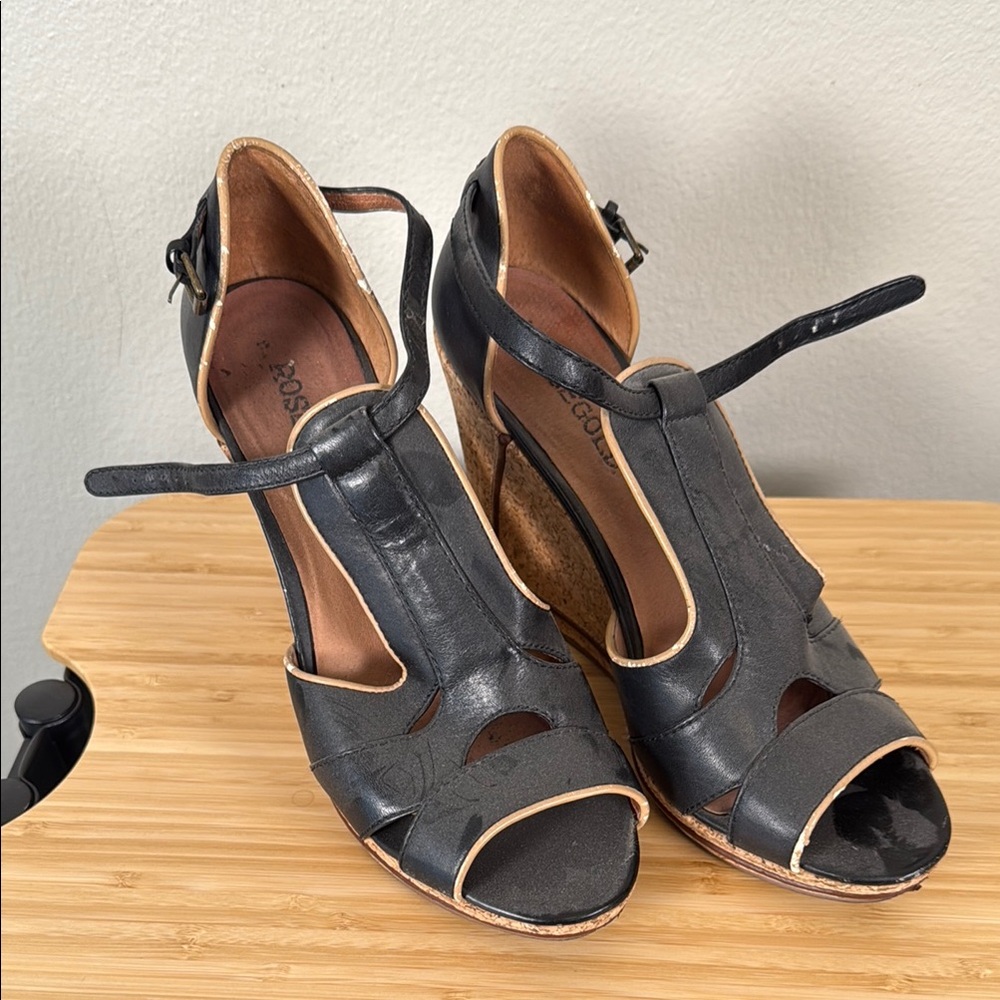 Rosegold Shoes Black and Tan Wedge Sandals
